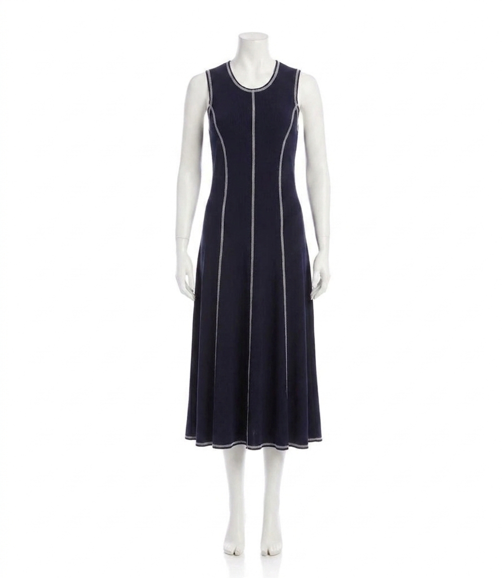 NEW KAREN KANE sleeveless stitch detail midi dress in navy